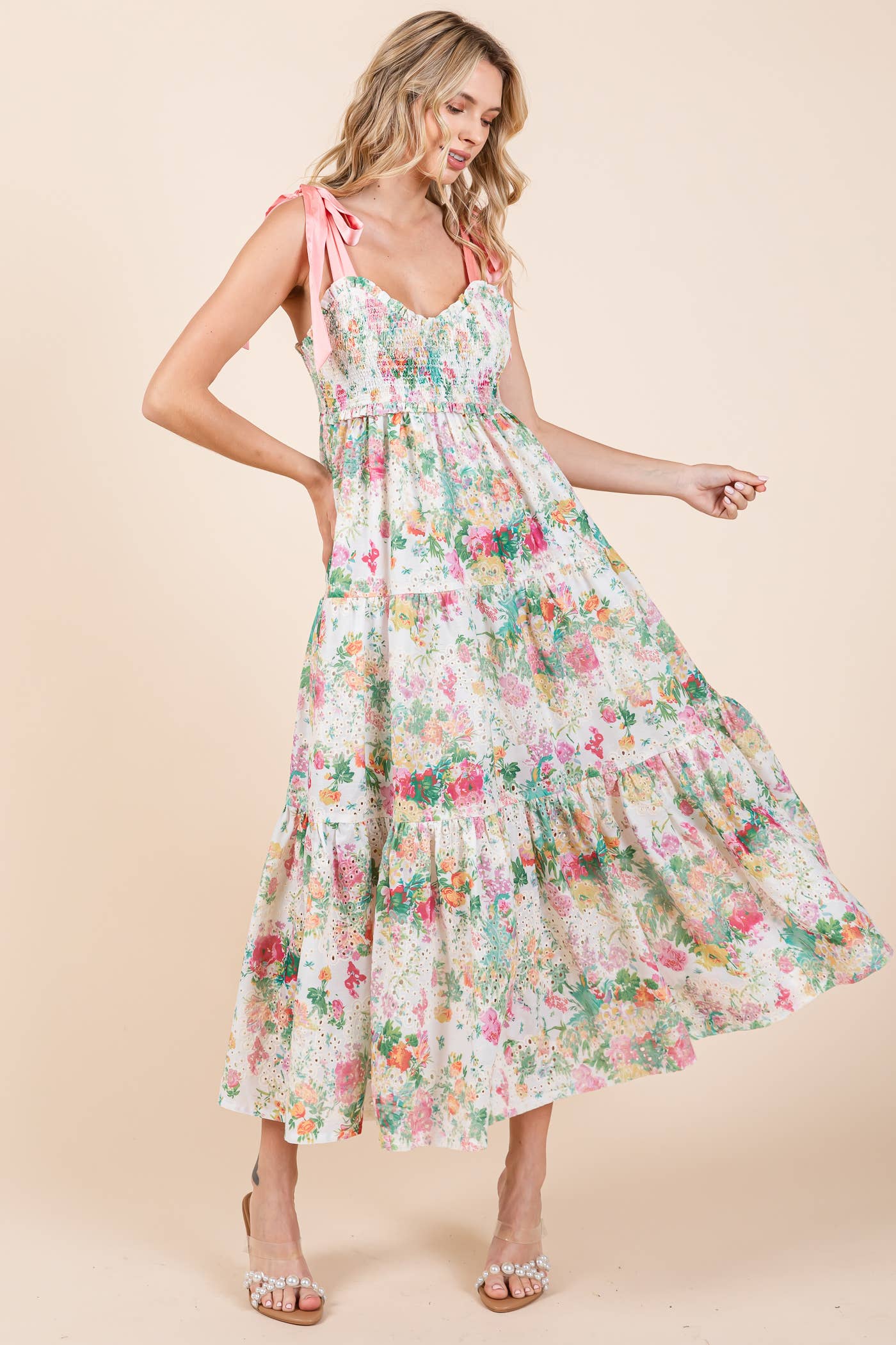 Floral Eyelet Midi Sundress, MD50542