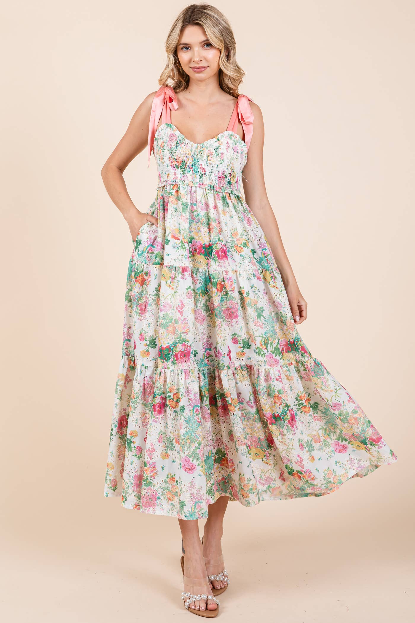 Floral Eyelet Midi Sundress, MD50542